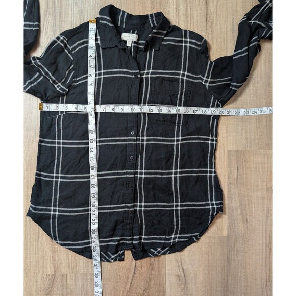 Lucky Brand Size S Blouse Flannel Boyfriend Black & White Button Down Soft - Picture 10 of 10
